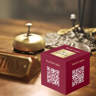 Welkom bedrijf logo QR codes bordeaux info tabel Kubus