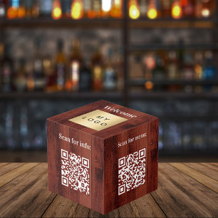 Welkom bedrijf logo QR codes hout info tabel Kubus