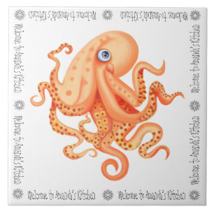 Welkom bij Amanda's Keuken schattige oranje octopu Tegeltje