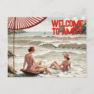 Welkom bij Amity (Bewerkbaar) aan zee Feestdagenkaart