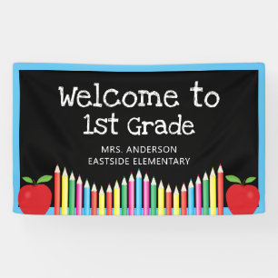 Welkom bij Apple-gekleurde pennen van eerste klass Spandoek