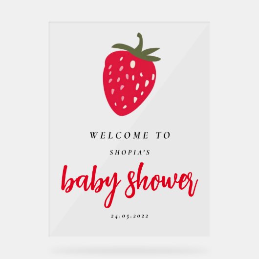 Welkom bij Baby shower met aardbeien Acryl Bord (Voorkant)