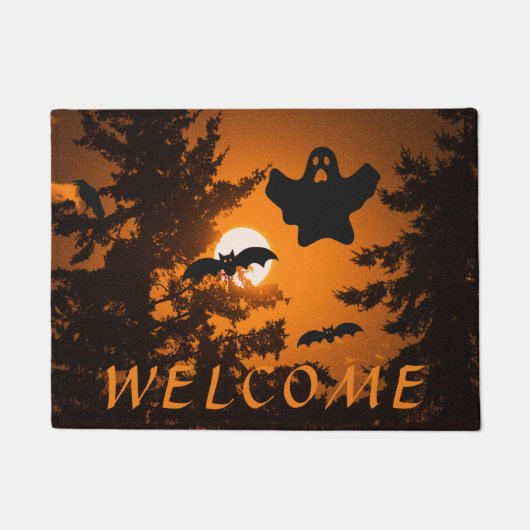 Welkom bij Black and Oranje Spooky Halloween Night Deurmat (Voorkant)