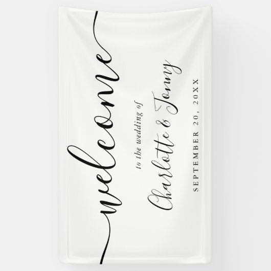 Welkom bij Black and White Script Weduwen Spandoek (Verticaal)