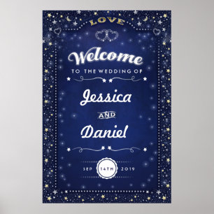 Welkom bij bruiloft 24x36 Navy Blue Hearts & Stars Poster