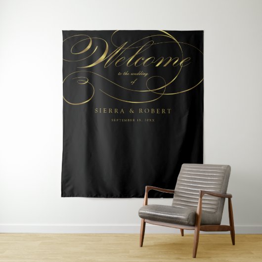 Welkom bij bruiloft Elegant Faux Gold Foil Script Wandkleed (In situ)