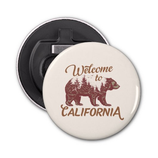 Welkom bij California Beer Forest Button Flesopener (Voorkant)