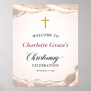 Welkom bij Christening Pink Agate Gold Glitter Poster