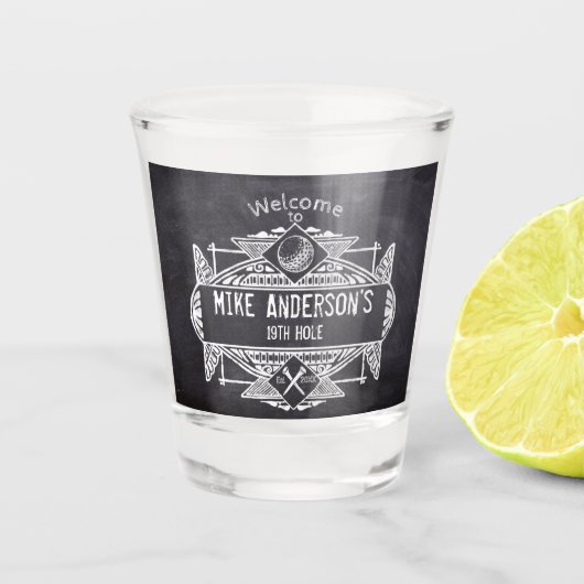 Welkom bij de 19e Hole Shot Glas (Voorkant)