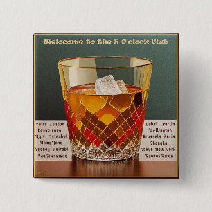 Welkom bij de 5 O'clock Club Mid Century Design Vierkante Button 5,1 Cm