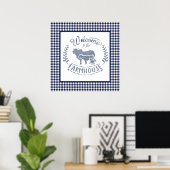 Welkom bij de boerderij Blue Gingham Poster (Thuiskantoor)