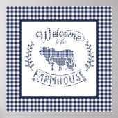 Welkom bij de boerderij Blue Gingham Poster (Voorkant)