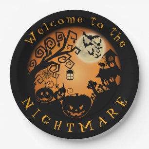 Welkom bij de Nightmare Halloween Pumpkin Custom Papieren Bordje