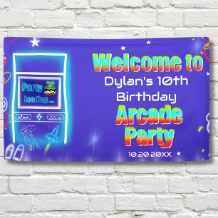 Welkom bij de verjaardag van Retro Arcade Power Up Spandoek