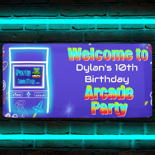Welkom bij de verjaardag van Retro Arcade Power Up Spandoek
