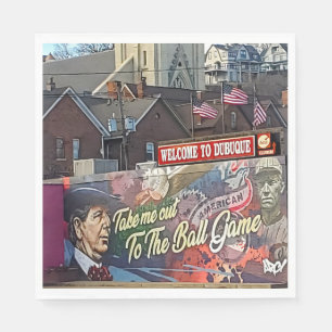 Welkom bij Dubuque, Iowa Sign met Amerikaanse vlag Servet