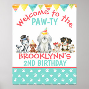 Welkom bij het Paw-ty Puppy Birthday Poster-teken Poster