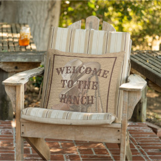 Welkom bij het Pet Ranch Cowboy Boots op Faux Jute Buitenkussen