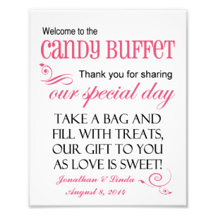 Welkom bij het Snoep Buffet Pink Wedding Sign Foto Afdruk