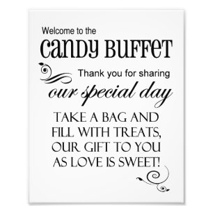 Welkom bij het Snoep Buffet Wedding Sign 8 x 10 Foto Afdruk