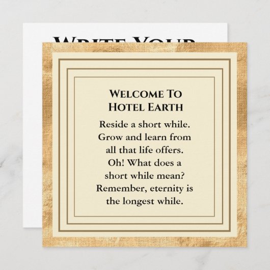 Welkom bij Hotel Earth Flat Card Bedankkaart (Voorkant / Achterkant)