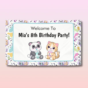 Welkom bij Kawaii Panda & Tijger Bubble Tea Feestj Spandoek