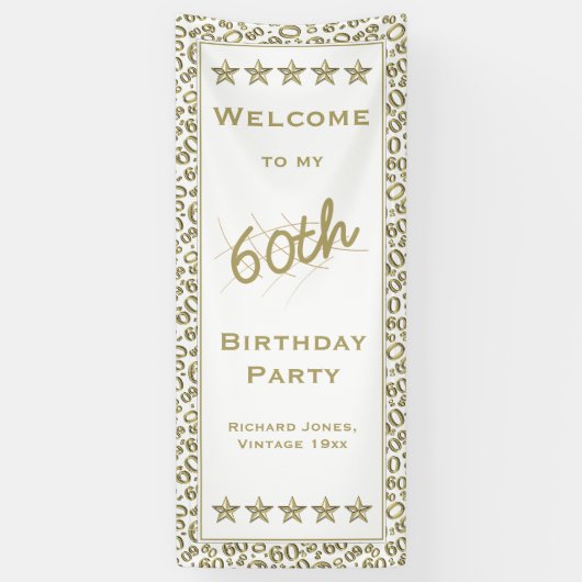 Welkom bij mijn 60e verjaardag - Goud en wit Spandoek (Verticaal)