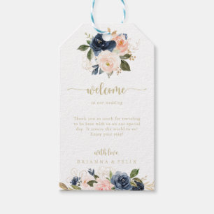 Welkom bij Navy Blush Floral Gold Wedding Cadeaulabel