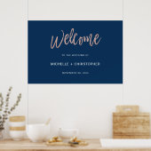 Welkom bij Navy & Roos Gold Glam Chic Wedding Poster (Keuken)