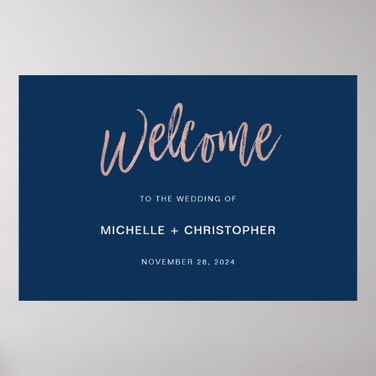 Welkom bij Navy & Roos Gold Glam Chic Wedding Poster (Voorkant)
