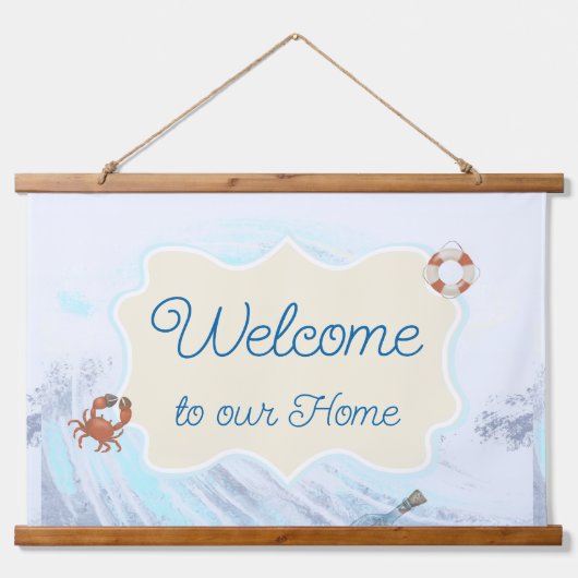 Welkom bij ons Home Specialized Text Ocean Theme Hangend Wandkleed (Voorkant)