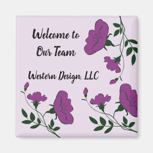 Welkom bij ons team Paars Floral New Employee Magneet