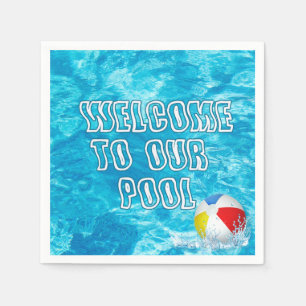 Welkom bij ons zwembad met strandbal servet