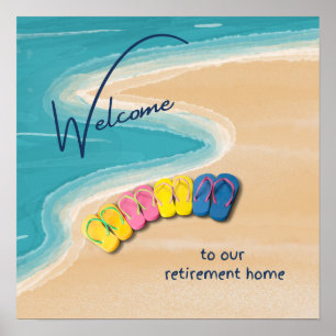 Welkom bij onze bejaardentehuis strandthema poster