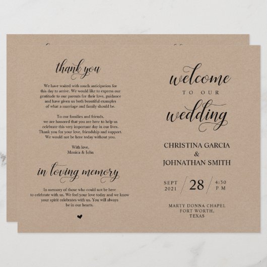 Welkom bij onze bruiloft-ceremonie, vouwbaar progr (Voorkant / Achterkant)