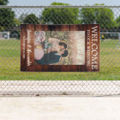 Welkom bij onze bruiloft met bruinhout spandoek (Insitu)