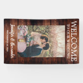 Welkom bij onze bruiloft met bruinhout spandoek (Horizontaal)