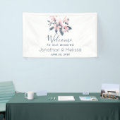 Welkom bij onze bruiloft roze en grijze bloemen Cl Spandoek (Beurs)