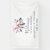 Welkom bij onze bruiloft roze en grijze bloemen Cl Spandoek (Verticaal)