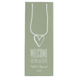 Welkom bij onze bruiloft Sage Green Wijn Cadeautas