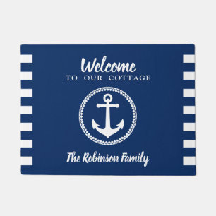 Welkom bij Onze Cottage met Anchor op Navy Blue Deurmat