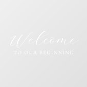 Welkom bij onze eerste Elegant Script bruiloft Raamsticker (Vel)