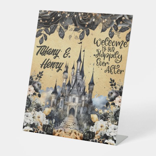 Welkom bij onze Happily Ever After Custom Reclamebord Met Voetstuk (Voorkant)