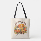 Welkom bij Onze Patch – Cosy Pumpkin Patch Draagtas (Achterkant)