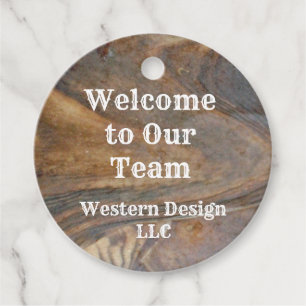 Welkom bij onze team Brown Woodgrain werknemer Bedankjes Labels
