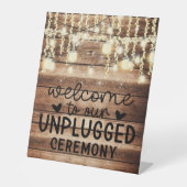 Welkom bij onze Unplugged Wedding Rustic Reclamebord Met Voetstuk (Voorkant)