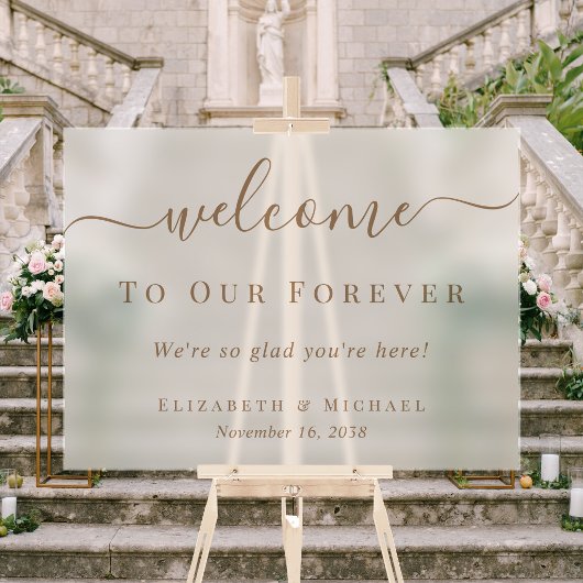 Welkom bij onze voor altijd gouden script frosted acryl bord