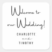 Welkom bij onze Wedding Minimal Script Vierkante Sticker (Voorkant)
