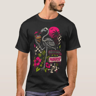 Welkom bij Paradijs Goth Zomer Skelet Flamingo T-shirt