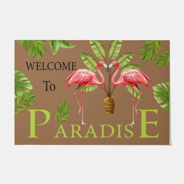 Welkom bij Paradise Flamingo Doormat, stut  Deurmat (Voorkant)